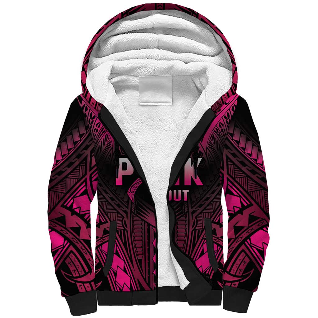 Breast Cancer Pink Out Sherpa Hoodie Polynesian Art Tattoo Black Version