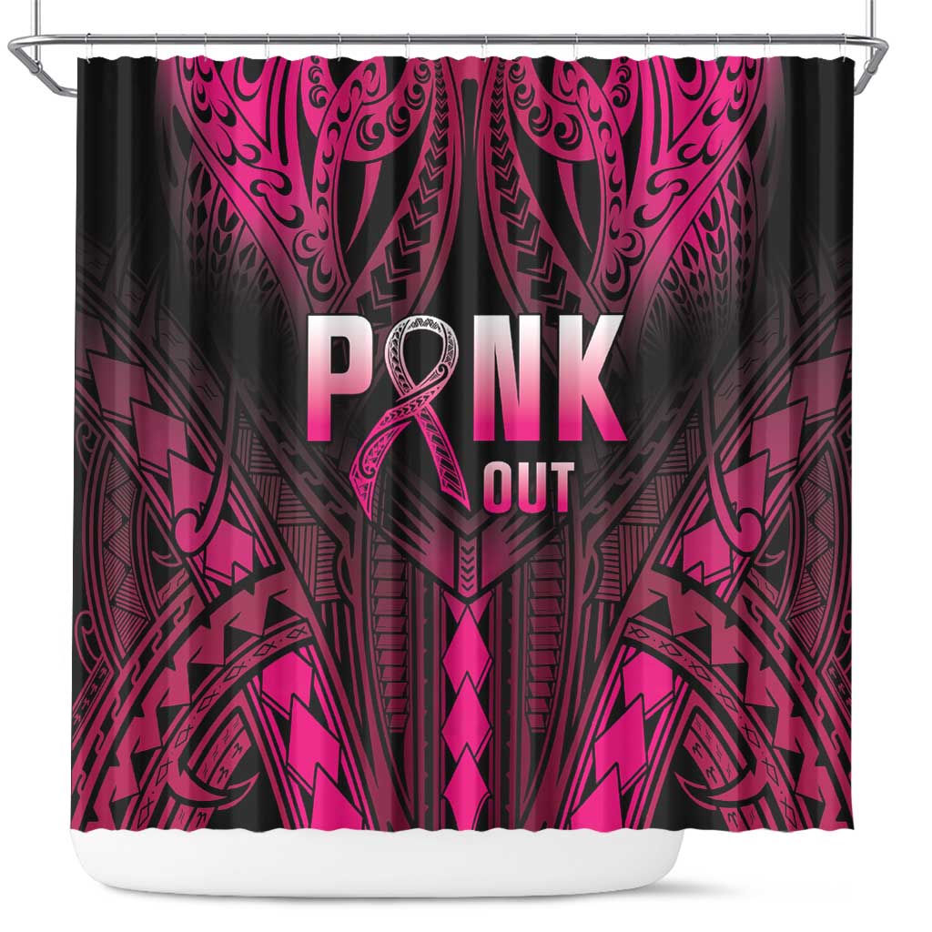 Breast Cancer Pink Out Shower Curtain Polynesian Art Tattoo Black Version