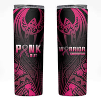 Breast Cancer Pink Out Skinny Tumbler Polynesian Art Tattoo Black Version