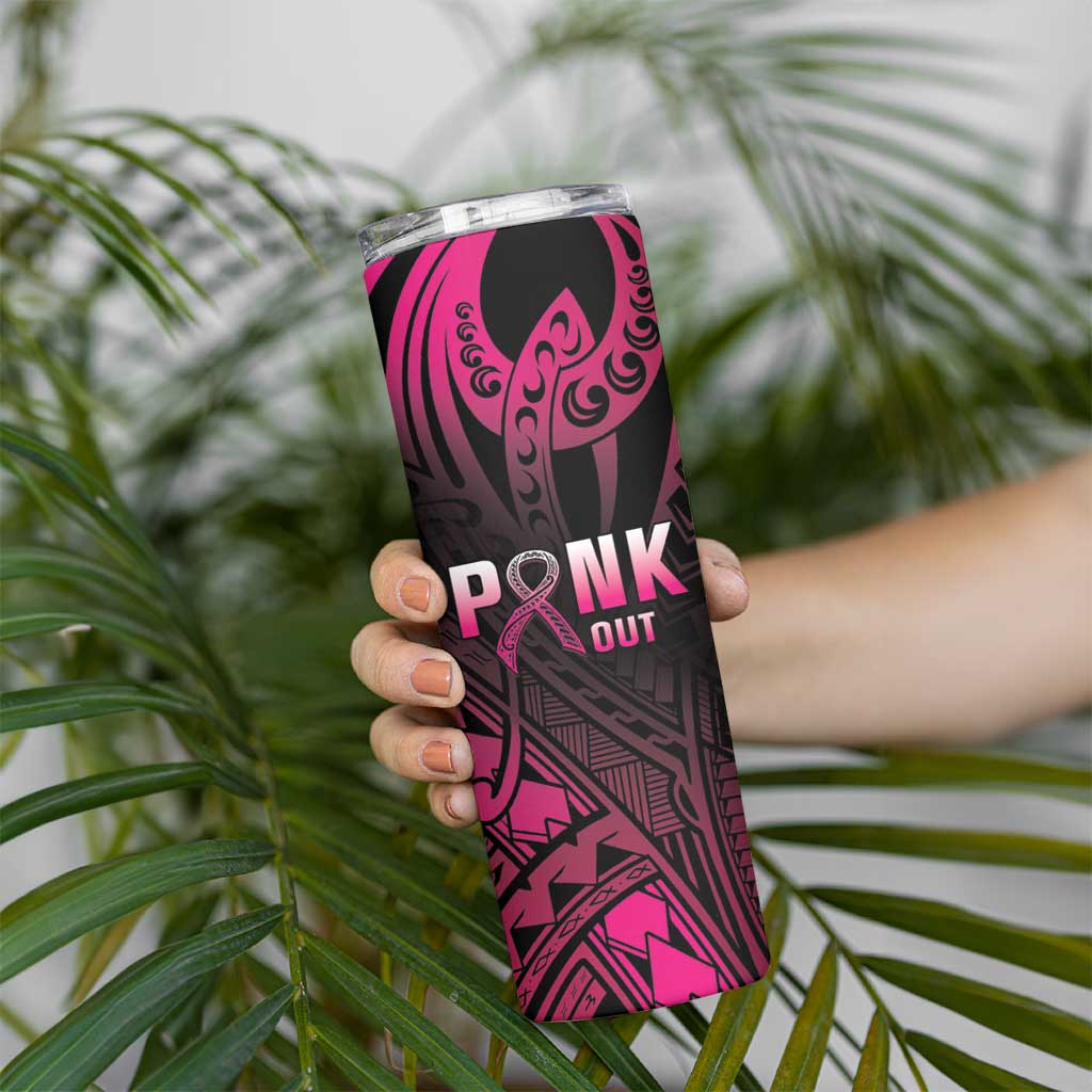 Breast Cancer Pink Out Skinny Tumbler Polynesian Art Tattoo Black Version