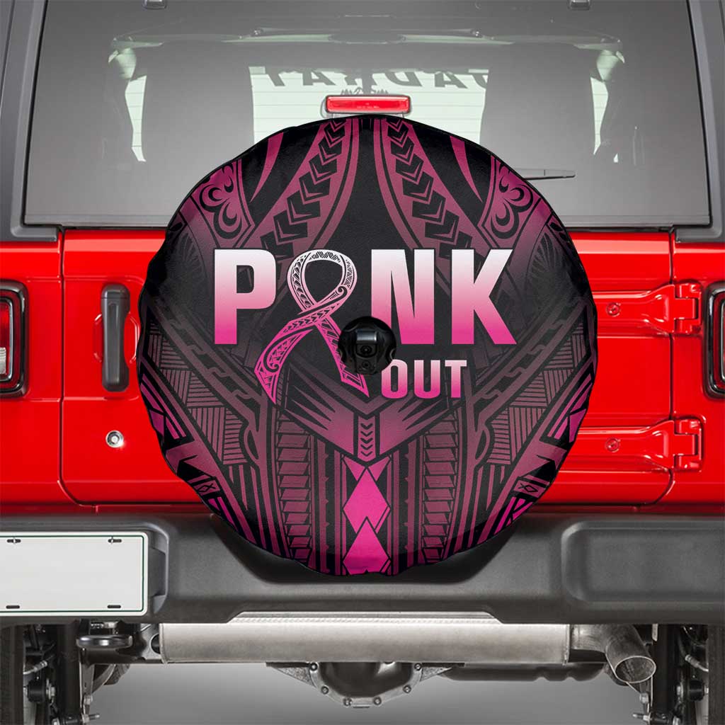 Breast Cancer Pink Out Spare Tire Cover Polynesian Art Tattoo Black Version