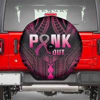 Breast Cancer Pink Out Spare Tire Cover Polynesian Art Tattoo Black Version
