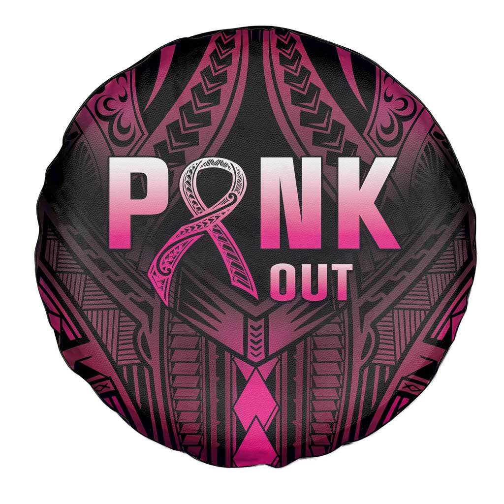 Breast Cancer Pink Out Spare Tire Cover Polynesian Art Tattoo Black Version