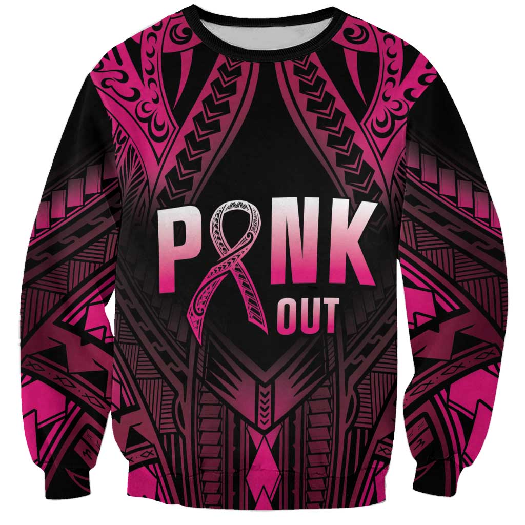 Breast Cancer Pink Out Sweatshirt Polynesian Art Tattoo Black Version