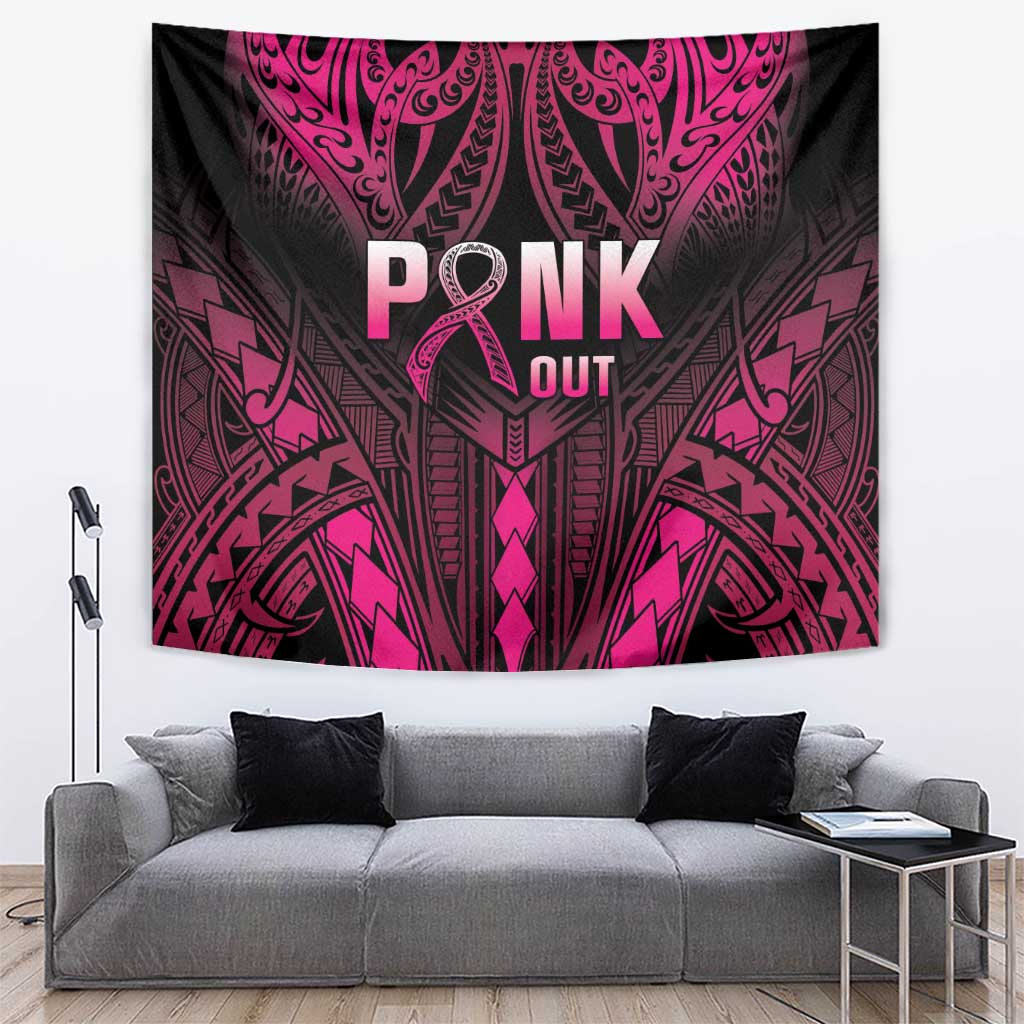 Breast Cancer Pink Out Tapestry Polynesian Art Tattoo Black Version