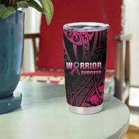 Breast Cancer Pink Out Tumbler Cup Polynesian Art Tattoo Black Version