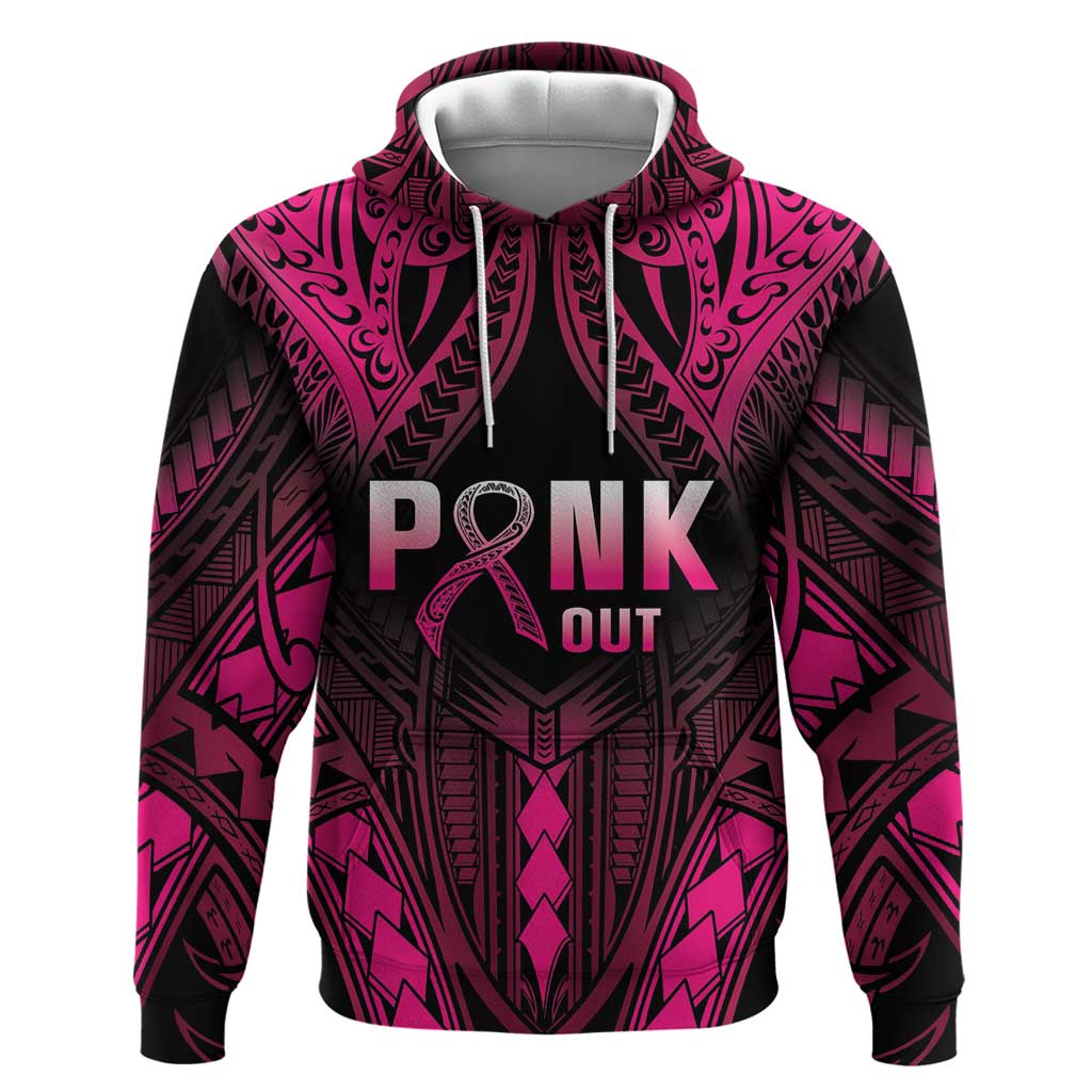 Breast Cancer Pink Out Zip Hoodie Polynesian Art Tattoo Black Version