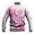 Personalised Breast Cancer Awareness Baseball Jacket Ribbon Polynesian Pattern White Version