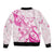 Personalised Breast Cancer Awareness Bomber Jacket Ribbon Polynesian Pattern White Version