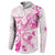 Personalised Breast Cancer Awareness Button Sweatshirt Ribbon Polynesian Pattern White Version