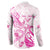 Personalised Breast Cancer Awareness Button Sweatshirt Ribbon Polynesian Pattern White Version