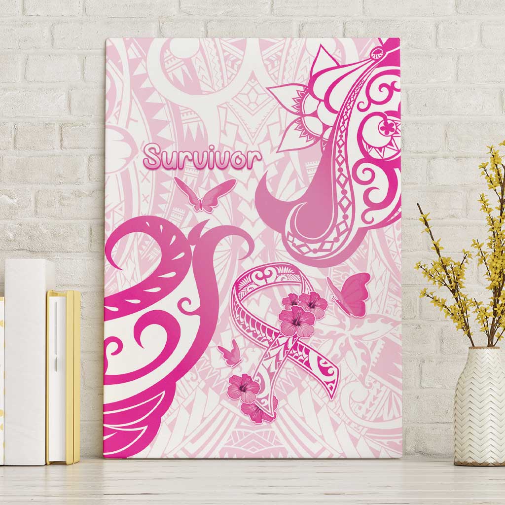 Breast Cancer Awareness Canvas Wall Art Ribbon Polynesian Pattern White Version