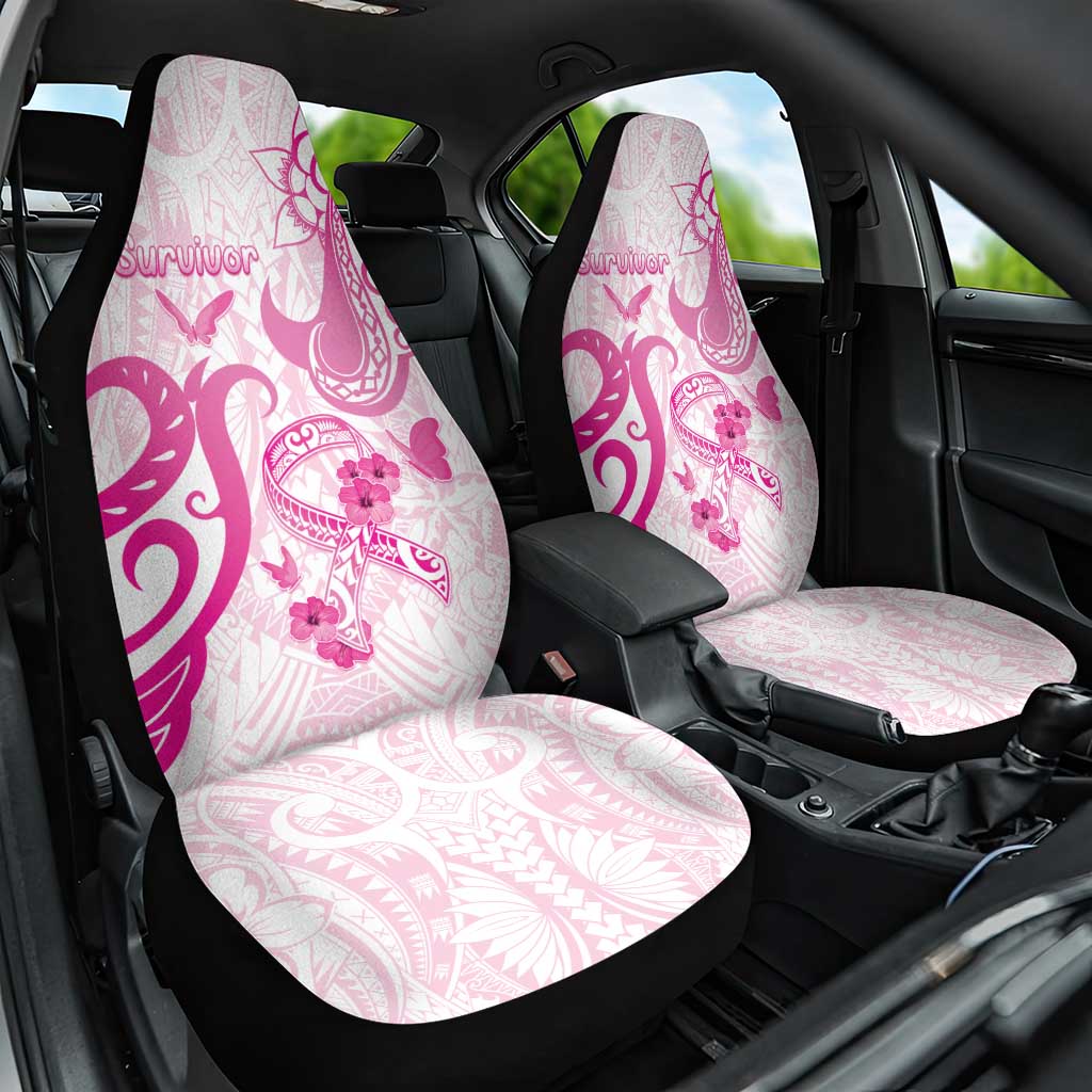 Breast Cancer Awareness Car Seat Cover Ribbon Polynesian Pattern White Version