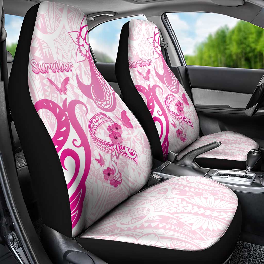 Breast Cancer Awareness Car Seat Cover Ribbon Polynesian Pattern White Version
