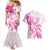 Personalised Breast Cancer Awareness Couples Matching Mermaid Dress and Hawaiian Shirt Ribbon Polynesian Pattern White Version