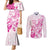 Personalised Breast Cancer Awareness Couples Matching Mermaid Dress and Long Sleeve Button Shirt Ribbon Polynesian Pattern White Version