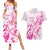 Personalised Breast Cancer Awareness Couples Matching Summer Maxi Dress and Hawaiian Shirt Ribbon Polynesian Pattern White Version