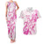 Personalised Breast Cancer Awareness Couples Matching Tank Maxi Dress and Hawaiian Shirt Ribbon Polynesian Pattern White Version