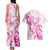 Personalised Breast Cancer Awareness Couples Matching Tank Maxi Dress and Hawaiian Shirt Ribbon Polynesian Pattern White Version