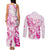 Personalised Breast Cancer Awareness Couples Matching Tank Maxi Dress and Long Sleeve Button Shirt Ribbon Polynesian Pattern White Version