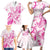 Personalised Breast Cancer Awareness Family Matching Short Sleeve Bodycon Dress and Hawaiian Shirt Ribbon Polynesian Pattern White Version