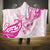 Breast Cancer Awareness Hooded Blanket Ribbon Polynesian Pattern White Version