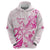 Personalised Breast Cancer Awareness Hoodie Ribbon Polynesian Pattern White Version