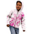 Personalised Breast Cancer Awareness Kid Hoodie Ribbon Polynesian Pattern White Version