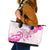 Breast Cancer Awareness Leather Tote Bag Ribbon Polynesian Pattern White Version