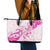 Breast Cancer Awareness Leather Tote Bag Ribbon Polynesian Pattern White Version