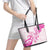 Breast Cancer Awareness Leather Tote Bag Ribbon Polynesian Pattern White Version