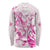 Personalised Breast Cancer Awareness Long Sleeve Shirt Ribbon Polynesian Pattern White Version