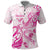 Personalised Breast Cancer Awareness Polo Shirt Ribbon Polynesian Pattern White Version