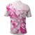 Personalised Breast Cancer Awareness Polo Shirt Ribbon Polynesian Pattern White Version