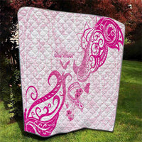 Breast Cancer Awareness Quilt Ribbon Polynesian Pattern White Version