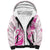 Personalised Breast Cancer Awareness Sherpa Hoodie Ribbon Polynesian Pattern White Version