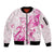 Personalised Breast Cancer Awareness Sleeve Zip Bomber Jacket Ribbon Polynesian Pattern White Version