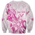 Personalised Breast Cancer Awareness Sweatshirt Ribbon Polynesian Pattern White Version