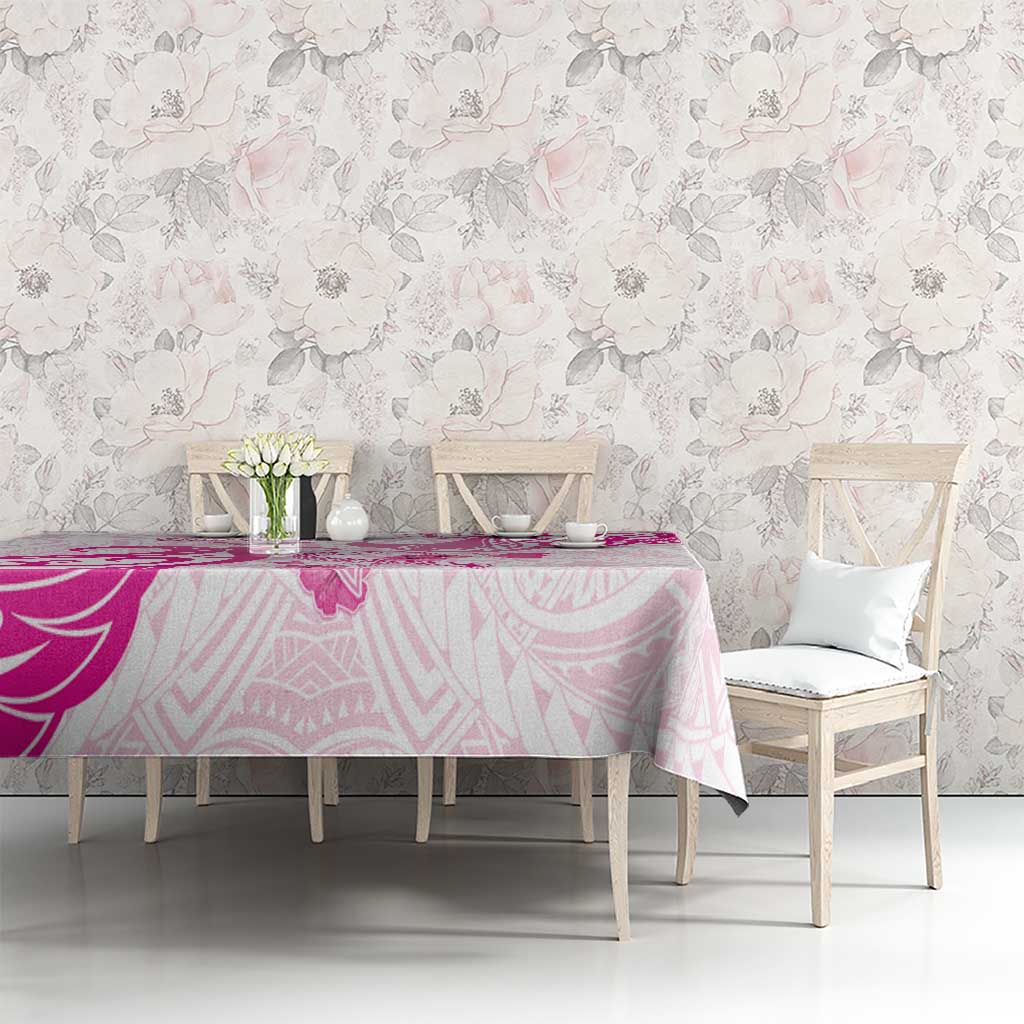 Breast Cancer Awareness Tablecloth Ribbon Polynesian Pattern White Version