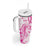 Personalised Breast Cancer Awareness Tumbler With Handle Ribbon Polynesian Pattern White Version