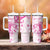 Personalised Breast Cancer Awareness Tumbler With Handle Ribbon Polynesian Pattern White Version