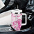 Personalised Breast Cancer Awareness Tumbler With Handle Ribbon Polynesian Pattern White Version