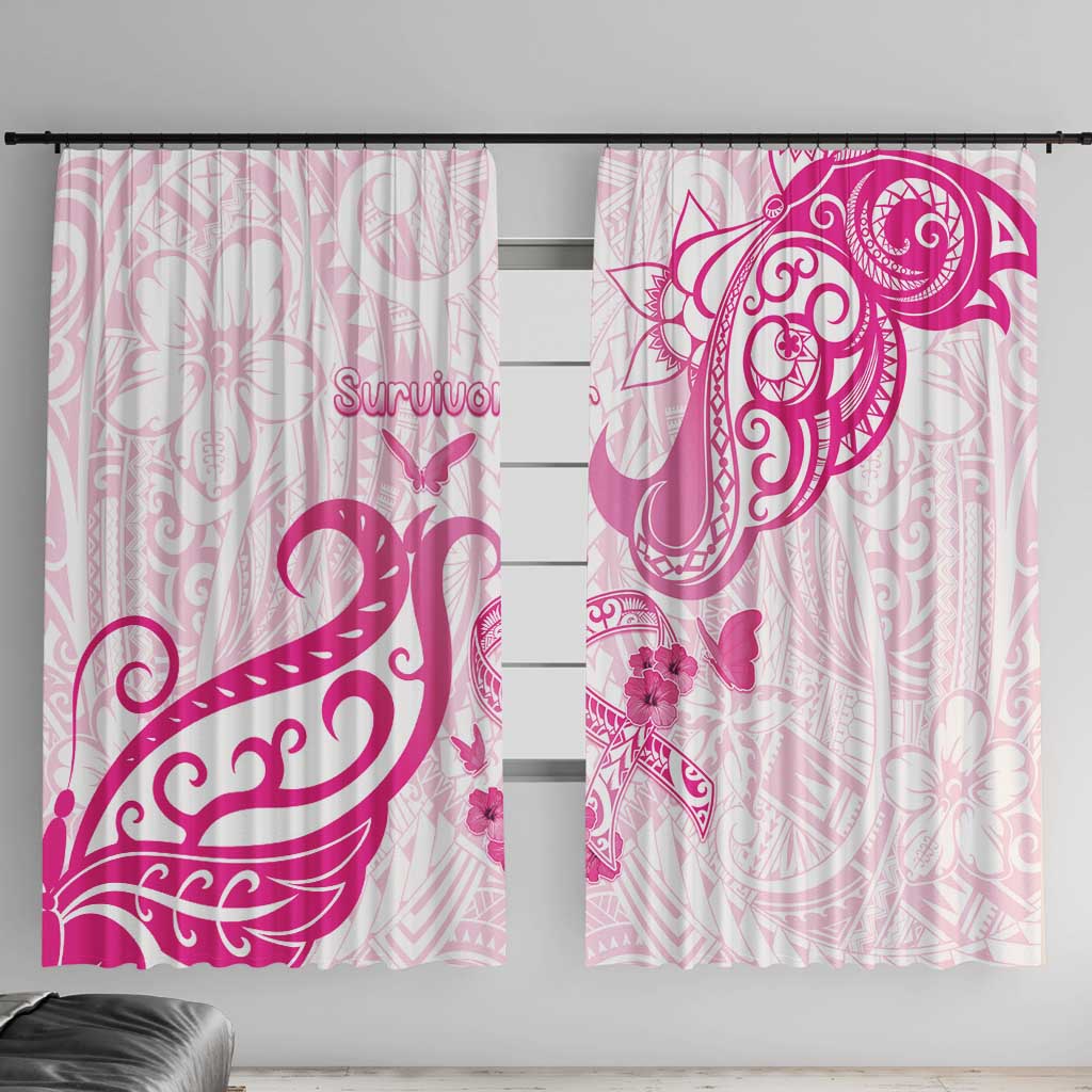 Breast Cancer Awareness Window Curtain Ribbon Polynesian Pattern White Version