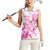 Personalised Breast Cancer Awareness Women Sleeveless Polo Shirt Ribbon Polynesian Pattern White Version