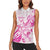 Personalised Breast Cancer Awareness Women Sleeveless Polo Shirt Ribbon Polynesian Pattern White Version