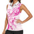 Personalised Breast Cancer Awareness Women Sleeveless Polo Shirt Ribbon Polynesian Pattern White Version