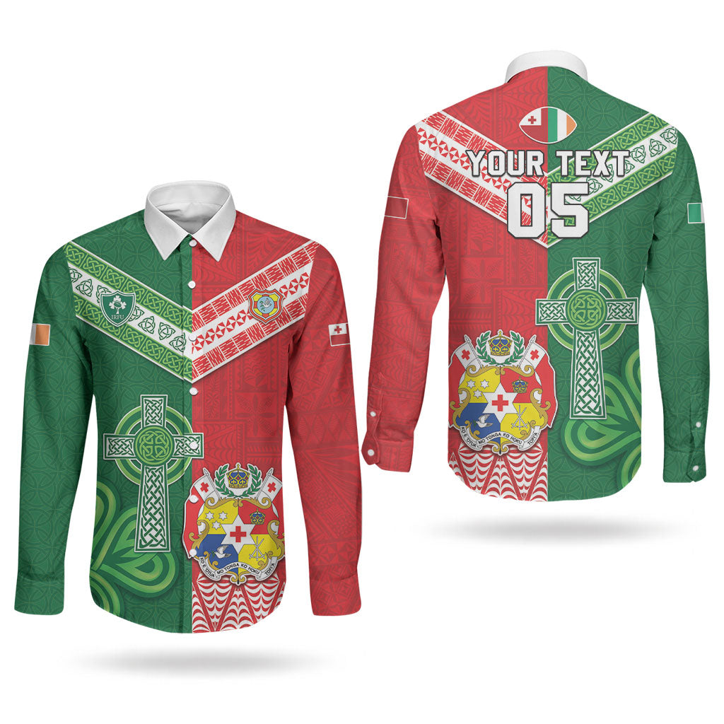 Tonga Ireland Rugby Custom Couples Matching Tank Maxi Dress and Long Sleeve Button Shirt Ikale Tahi With Shamrocks Together