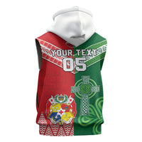 Tonga Ireland Rugby Custom Sleeveless Zip Hoodie Ikale Tahi With Shamrocks Together