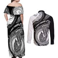 Go Fishing Couples Matching Off Shoulder Maxi Dress and Long Sleeve Button Shirts Polynesian Pattern LT05 - Polynesian Pride