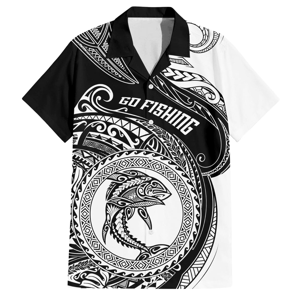 Go Fishing Family Matching Long Sleeve Bodycon Dress and Hawaiian Shirt Polynesian Pattern LT05 Dad's Shirt - Short Sleeve Black - Polynesian Pride